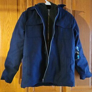 NEW IXTREME OUTFITTERS Big Boys Navy Blue 2 Layer Fleece Wool Blend Hood Jacket